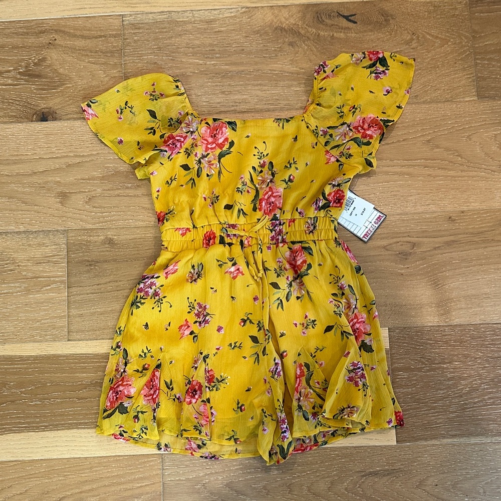 T.J.Maxx Yellow Floral Girls' Romper with Flutter Sleeves